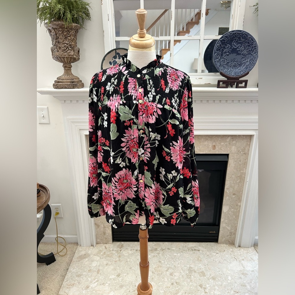 Draper James Floral Black Blouse